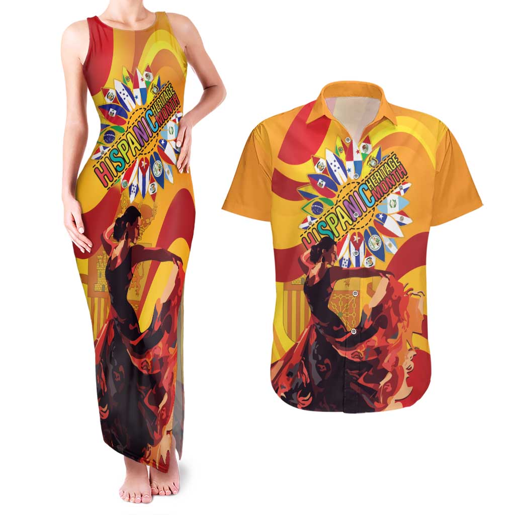 Hispanic Heritage Month Couples Matching Tank Maxi Dress and Hawaiian Shirt Espana Flamenco - Wonder Print Shop