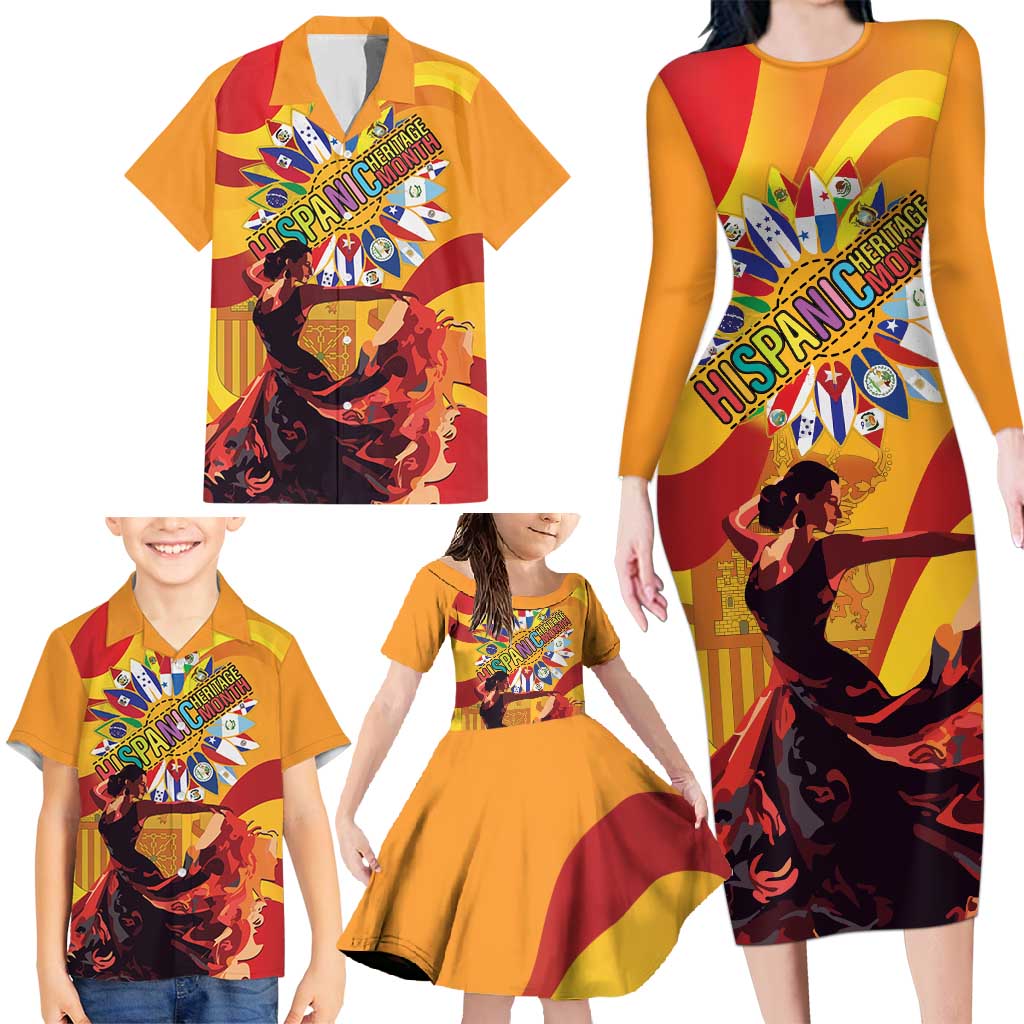 Hispanic Heritage Month Family Matching Long Sleeve Bodycon Dress and Hawaiian Shirt Espana Flamenco - Wonder Print Shop