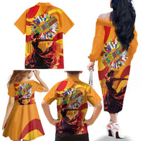 Hispanic Heritage Month Family Matching Off The Shoulder Long Sleeve Dress and Hawaiian Shirt Espana Flamenco - Wonder Print Shop