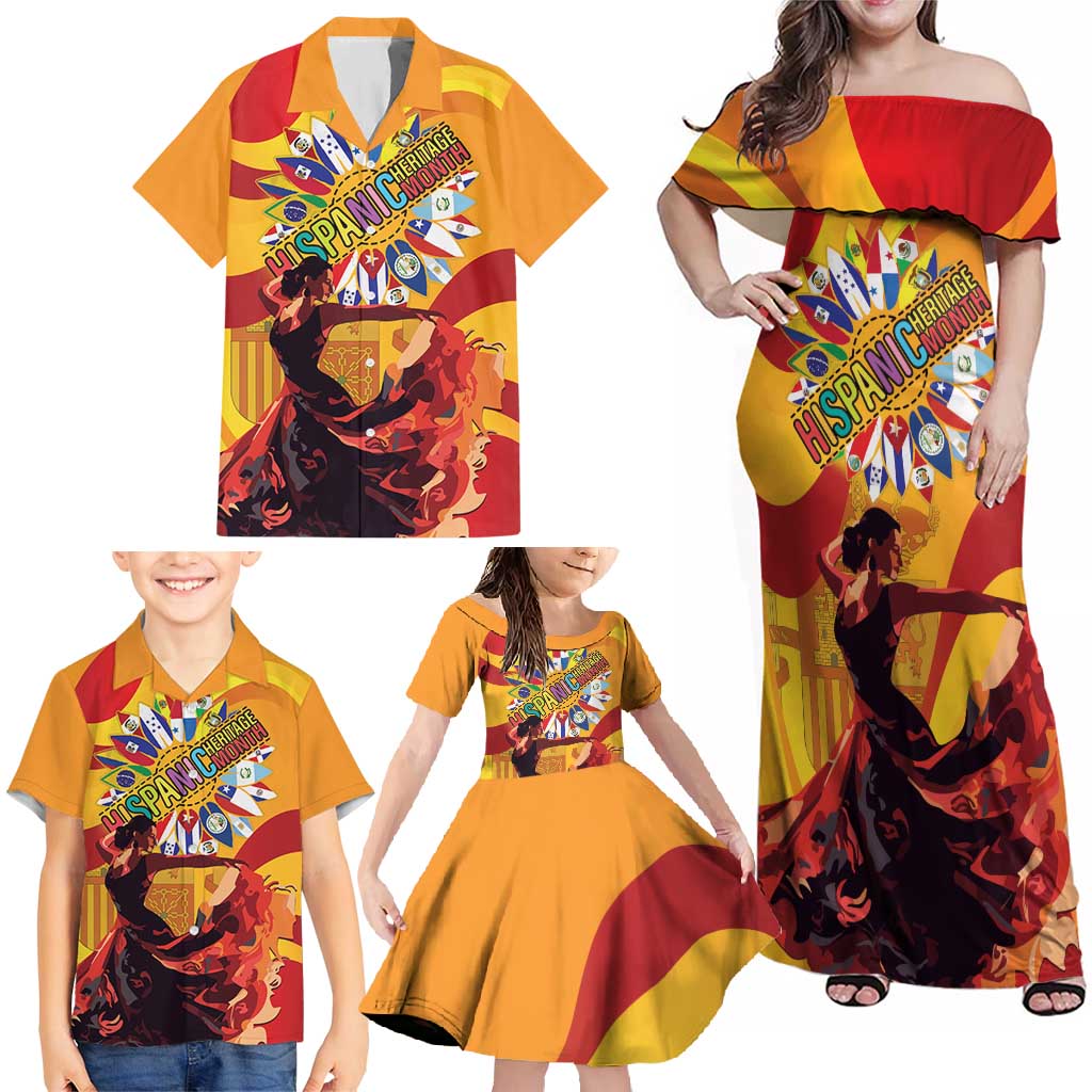 Hispanic Heritage Month Family Matching Off Shoulder Maxi Dress and Hawaiian Shirt Espana Flamenco - Wonder Print Shop