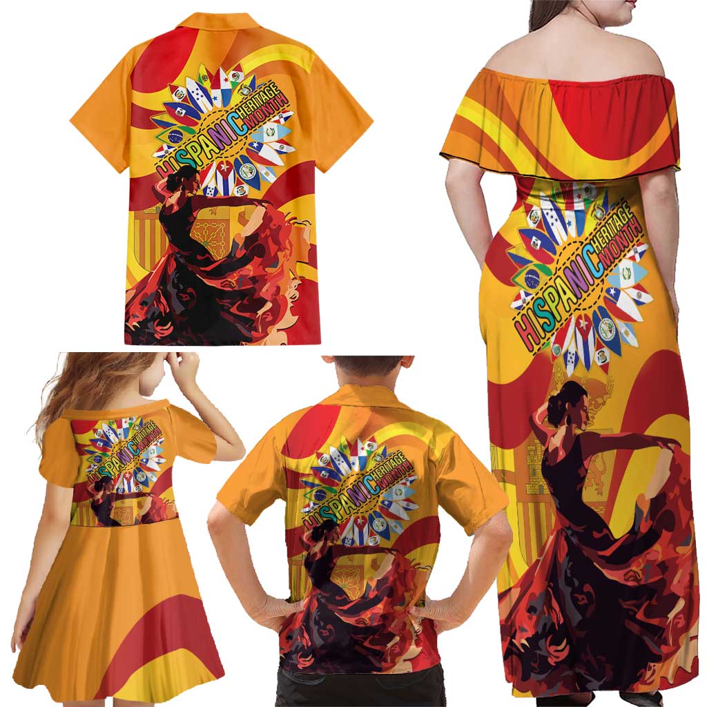 Hispanic Heritage Month Family Matching Off Shoulder Maxi Dress and Hawaiian Shirt Espana Flamenco - Wonder Print Shop