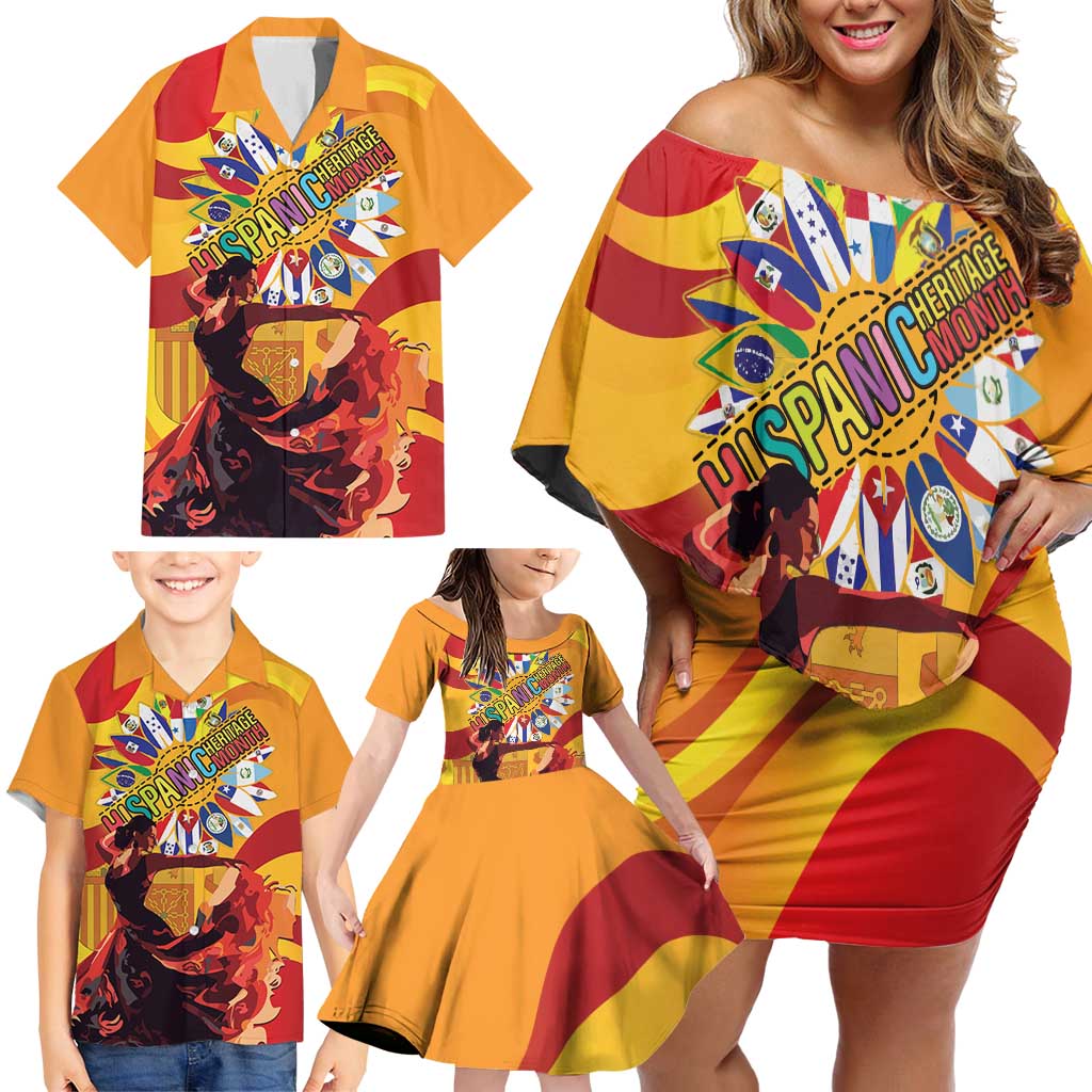 Hispanic Heritage Month Family Matching Off Shoulder Short Dress and Hawaiian Shirt Espana Flamenco - Wonder Print Shop