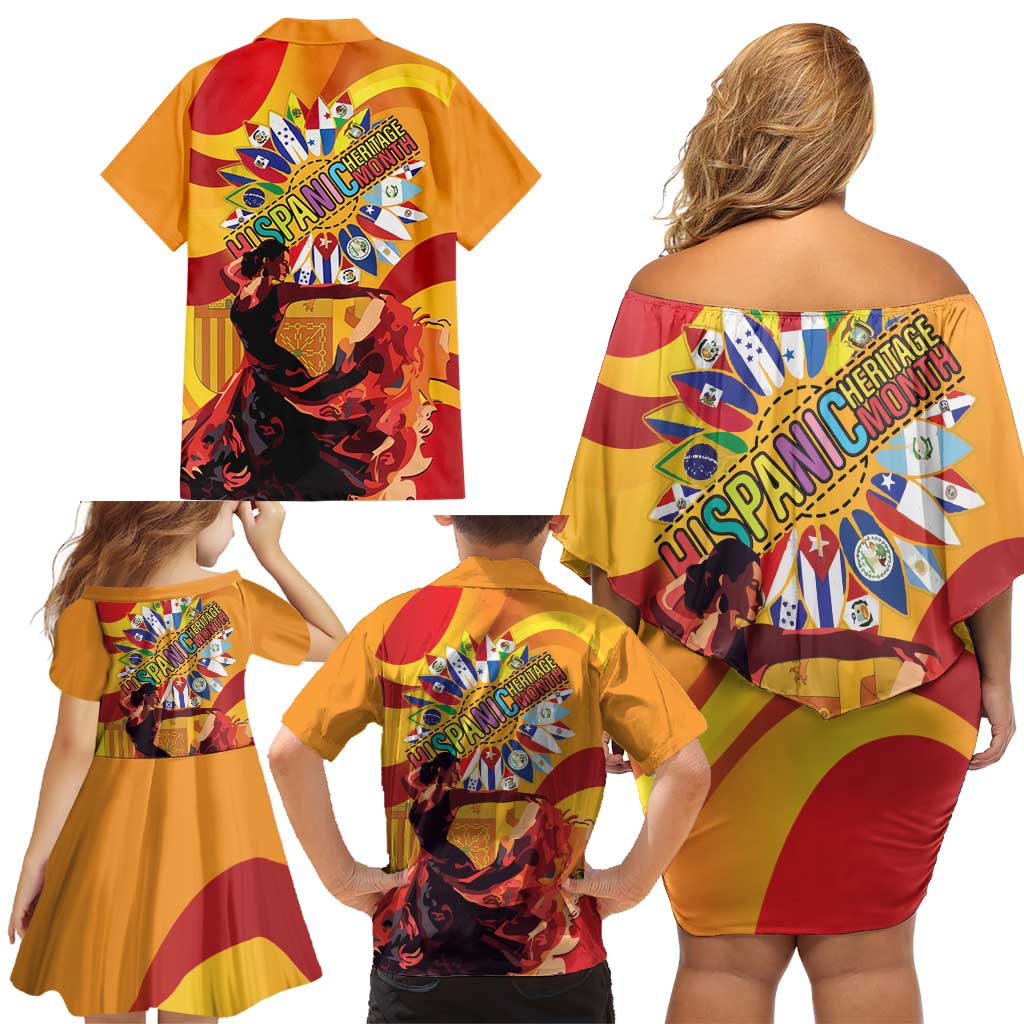 Hispanic Heritage Month Family Matching Off Shoulder Short Dress and Hawaiian Shirt Espana Flamenco - Wonder Print Shop