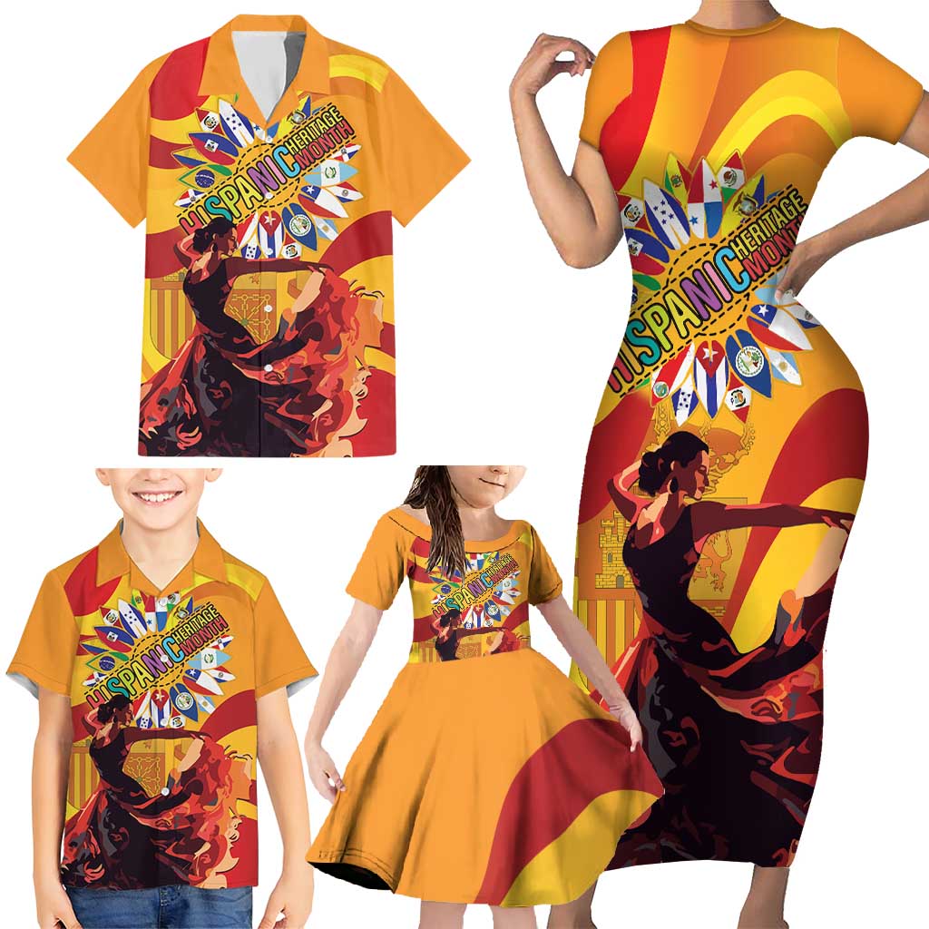 Hispanic Heritage Month Family Matching Short Sleeve Bodycon Dress and Hawaiian Shirt Espana Flamenco - Wonder Print Shop