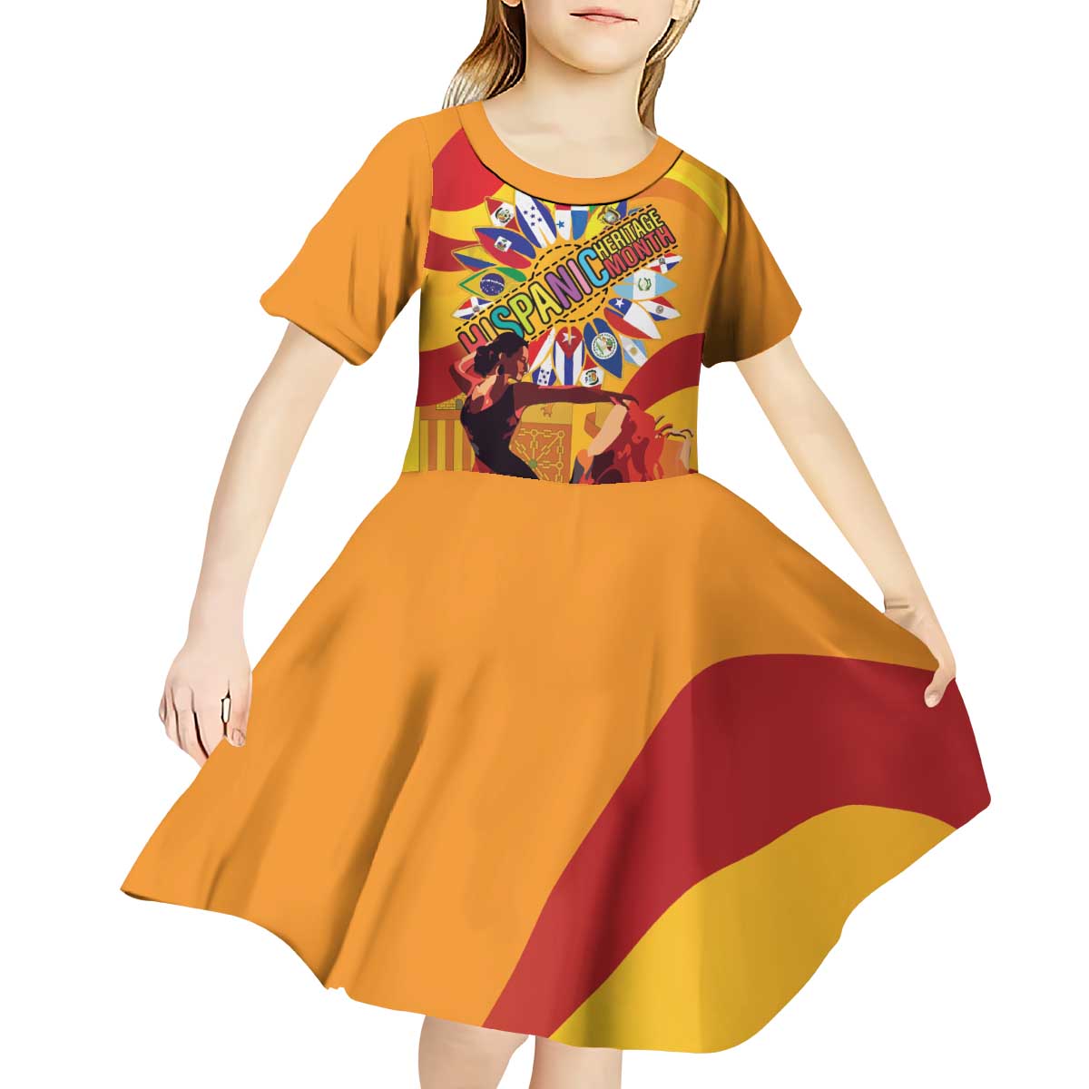 Hispanic Heritage Month Kid Short Sleeve Dress Espana Flamenco - Wonder Print Shop