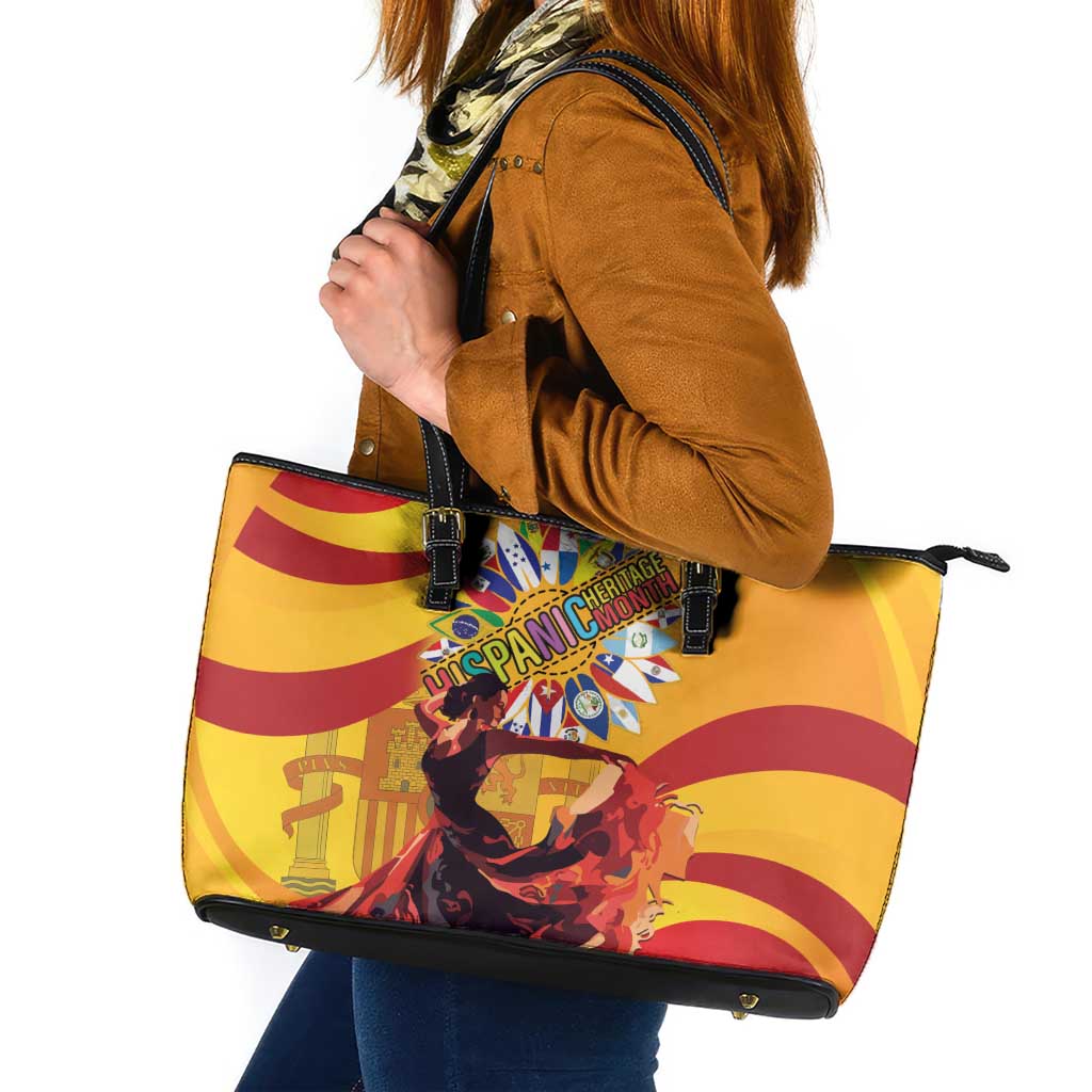 Hispanic Heritage Month Leather Tote Bag Espana Flamenco - Wonder Print Shop