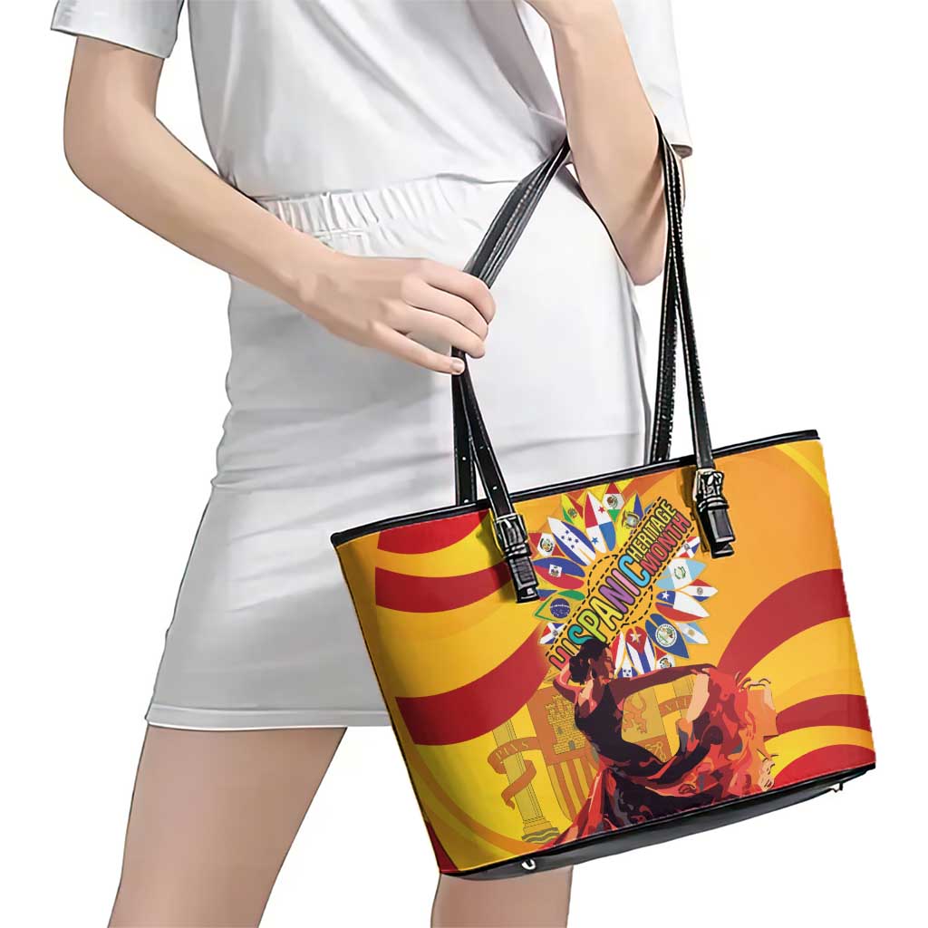 Hispanic Heritage Month Leather Tote Bag Espana Flamenco - Wonder Print Shop