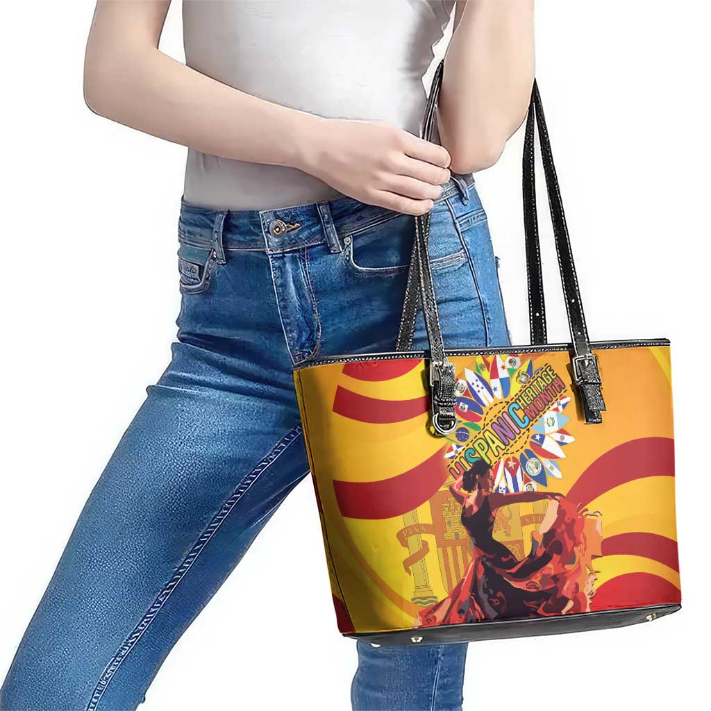 Hispanic Heritage Month Leather Tote Bag Espana Flamenco - Wonder Print Shop