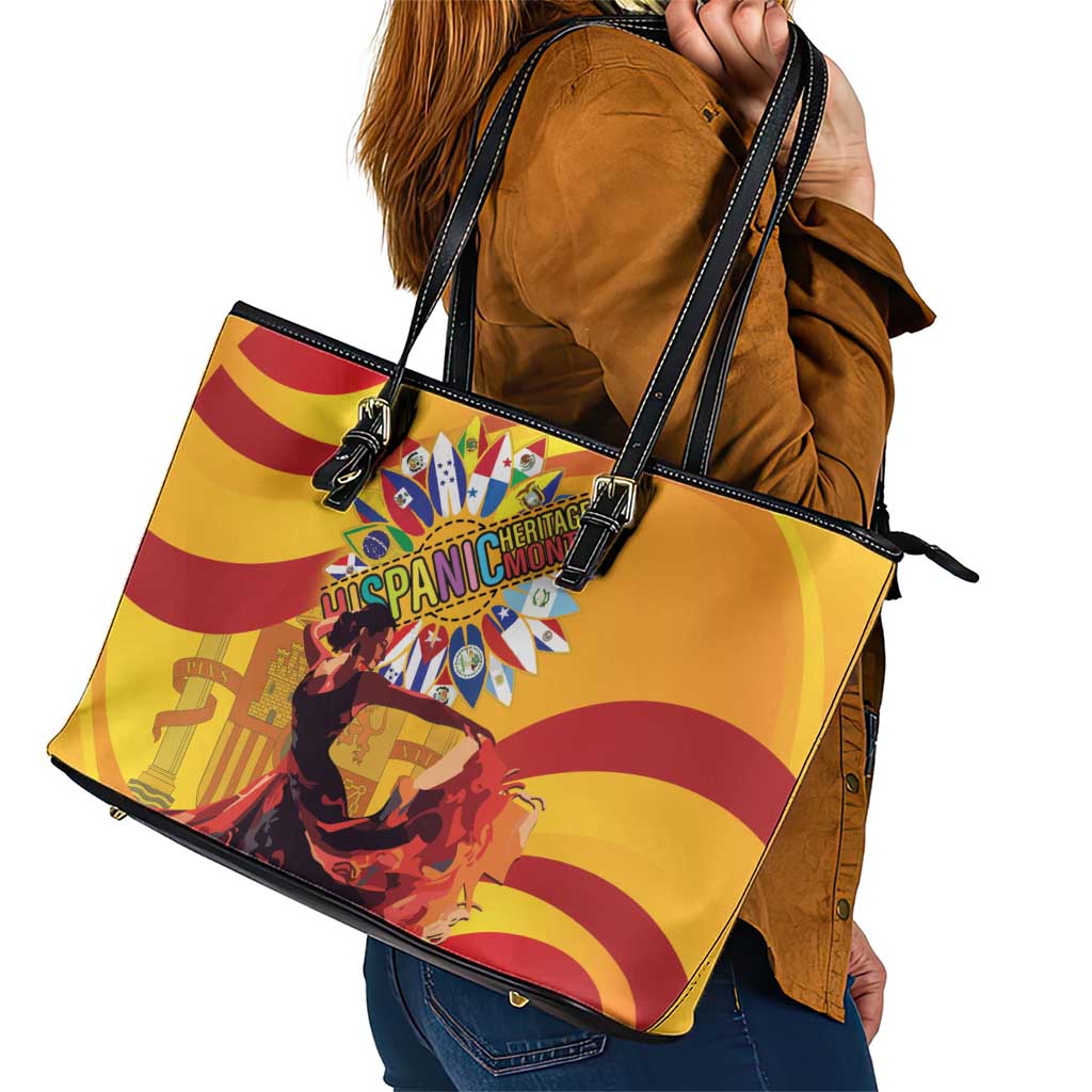 Hispanic Heritage Month Leather Tote Bag Espana Flamenco - Wonder Print Shop
