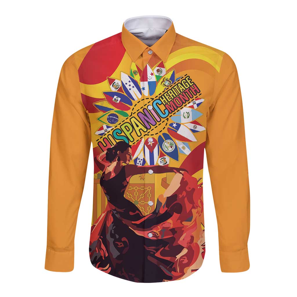 Hispanic Heritage Month Long Sleeve Button Shirt Espana Flamenco - Wonder Print Shop