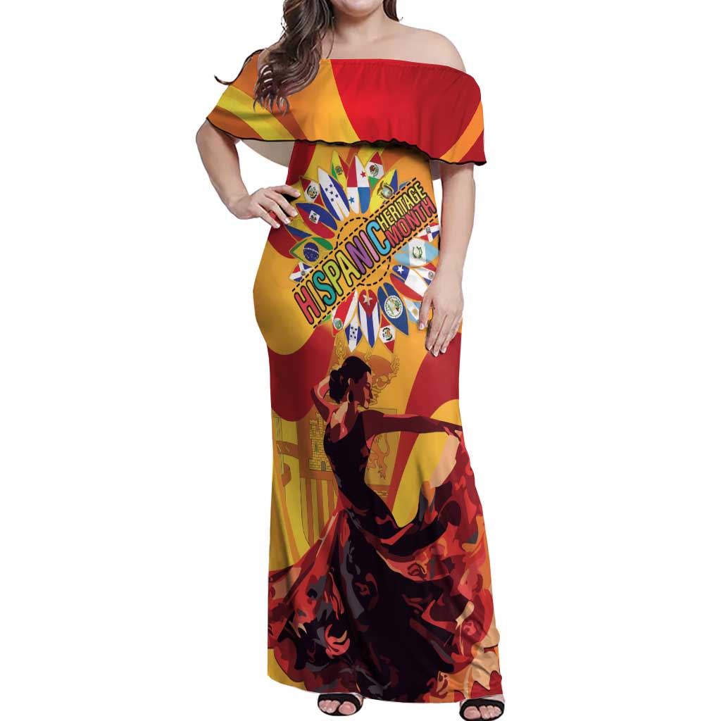 Hispanic Heritage Month Off Shoulder Maxi Dress Espana Flamenco - Wonder Print Shop