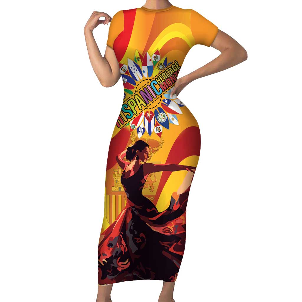 Hispanic Heritage Month Short Sleeve Bodycon Dress Espana Flamenco - Wonder Print Shop