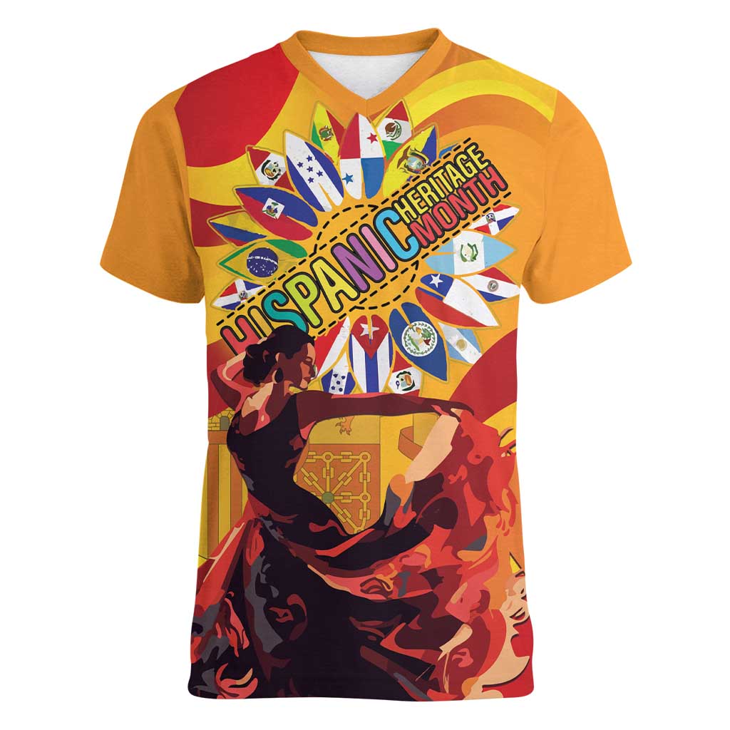 Hispanic Heritage Month Women V-Neck T-Shirt Espana Flamenco - Wonder Print Shop