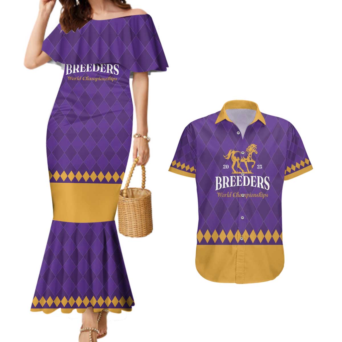 Personalized Breeders Horse Racing 2025 Couples Matching Mermaid Dress and Hawaiian Shirt Del Mar Awaits - Wonder Print Shop