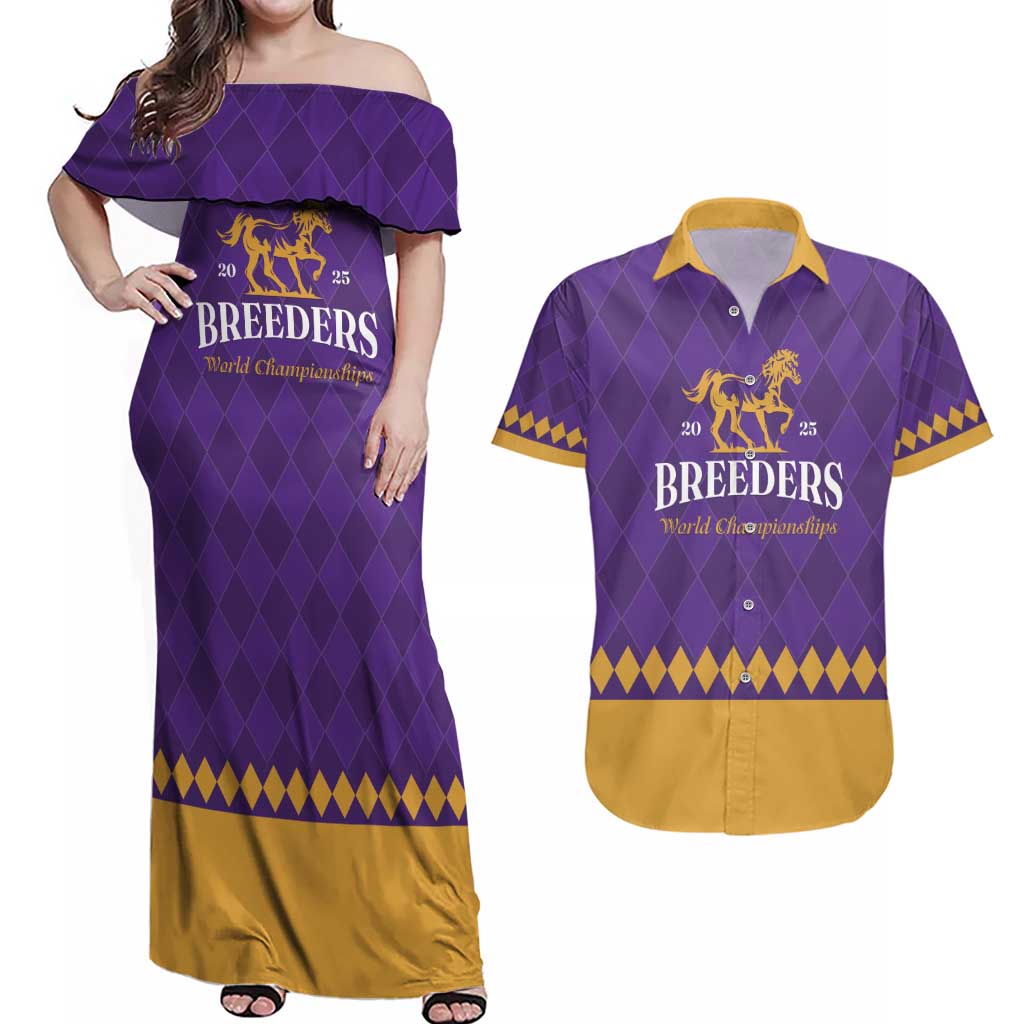Personalized Breeders Horse Racing 2025 Couples Matching Off Shoulder Maxi Dress and Hawaiian Shirt Del Mar Awaits - Wonder Print Shop