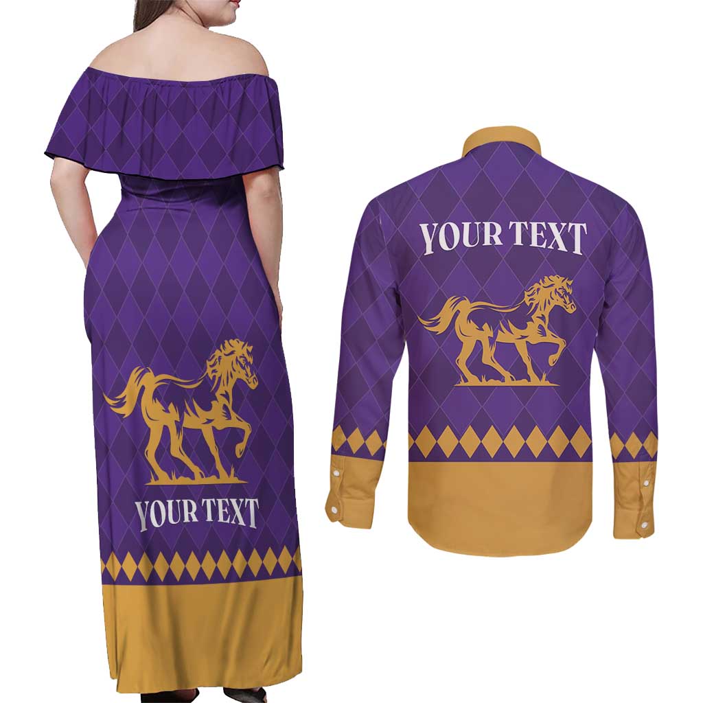 Personalized Breeders Horse Racing 2025 Couples Matching Off Shoulder Maxi Dress and Long Sleeve Button Shirt Del Mar Awaits - Wonder Print Shop