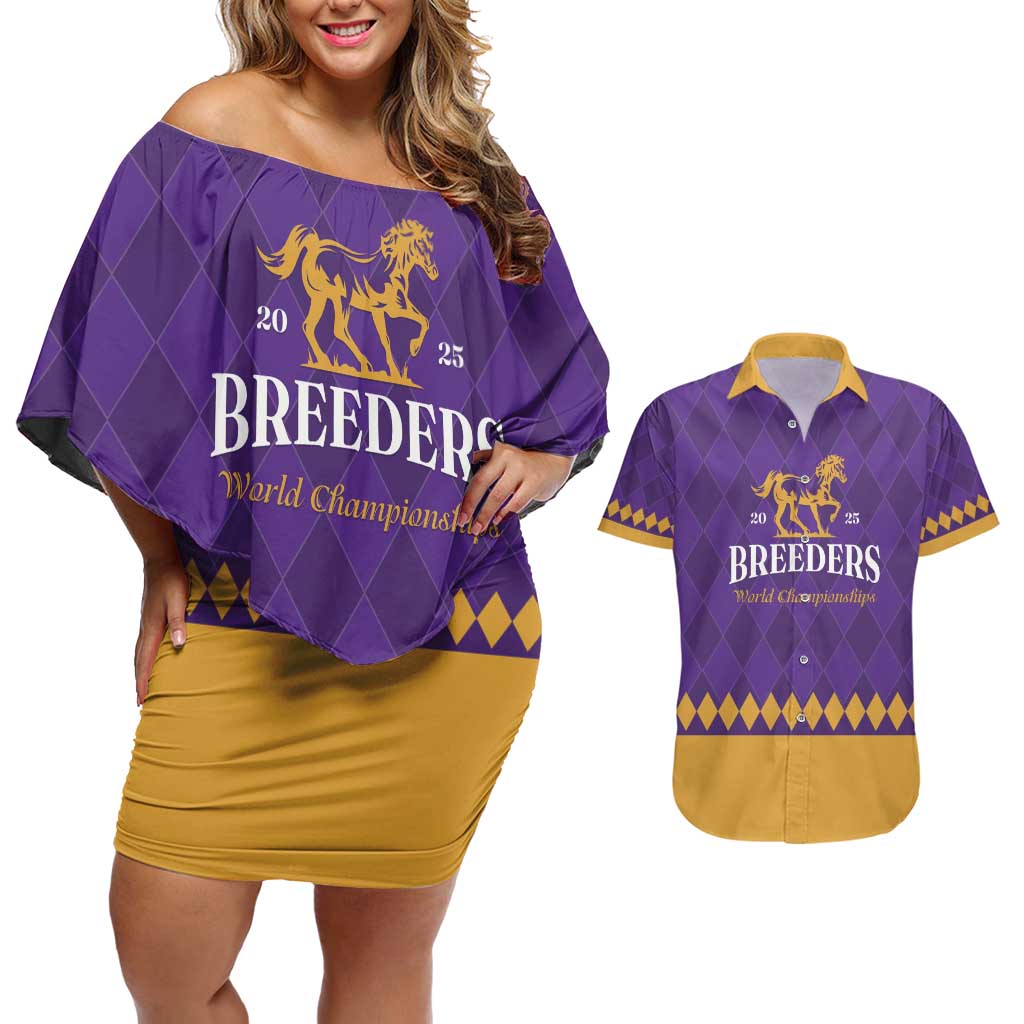 Personalized Breeders Horse Racing 2025 Couples Matching Off Shoulder Short Dress and Hawaiian Shirt Del Mar Awaits - Wonder Print Shop