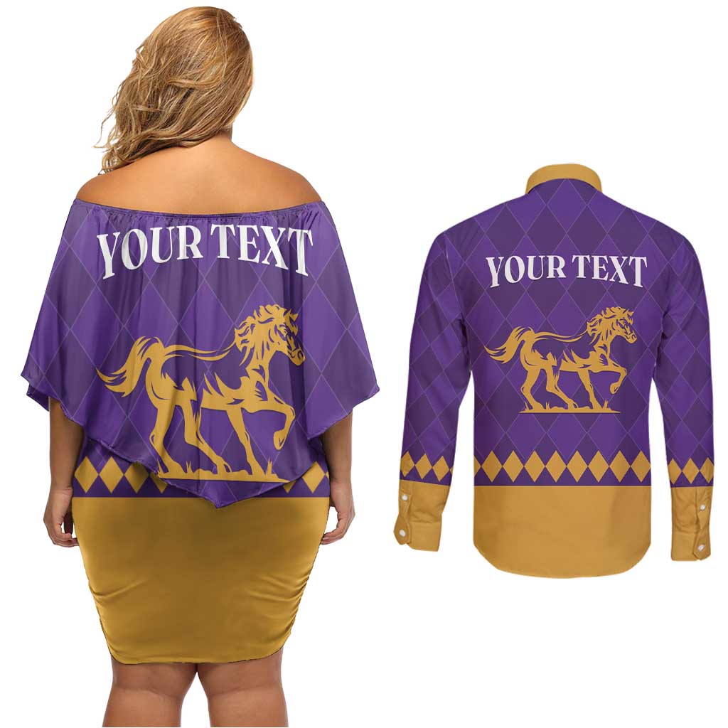 Personalized Breeders Horse Racing 2025 Couples Matching Off Shoulder Short Dress and Long Sleeve Button Shirt Del Mar Awaits - Wonder Print Shop