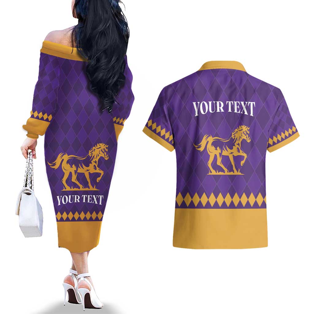 Personalized Breeders Horse Racing 2025 Couples Matching Off The Shoulder Long Sleeve Dress and Hawaiian Shirt Del Mar Awaits - Wonder Print Shop