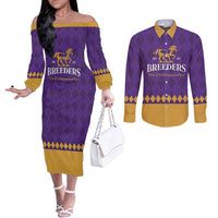 Personalized Breeders Horse Racing 2025 Couples Matching Off The Shoulder Long Sleeve Dress and Long Sleeve Button Shirt Del Mar Awaits - Wonder Print Shop