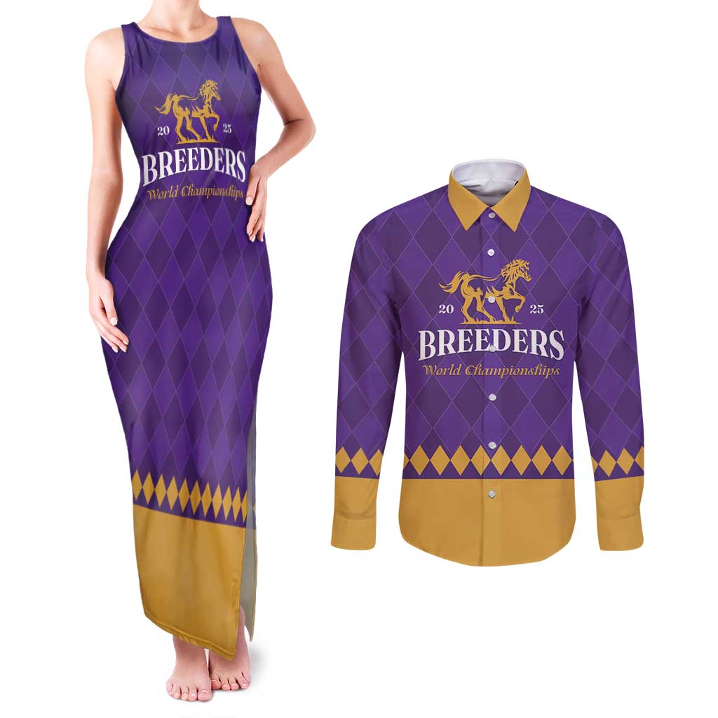 Personalized Breeders Horse Racing 2025 Couples Matching Tank Maxi Dress and Long Sleeve Button Shirt Del Mar Awaits - Wonder Print Shop