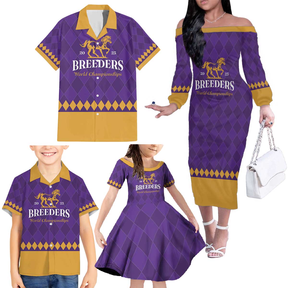 Personalized Breeders Horse Racing 2025 Family Matching Off The Shoulder Long Sleeve Dress and Hawaiian Shirt Del Mar Awaits - Wonder Print Shop