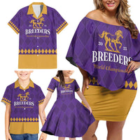 Personalized Breeders Horse Racing 2025 Family Matching Off Shoulder Short Dress and Hawaiian Shirt Del Mar Awaits - Wonder Print Shop