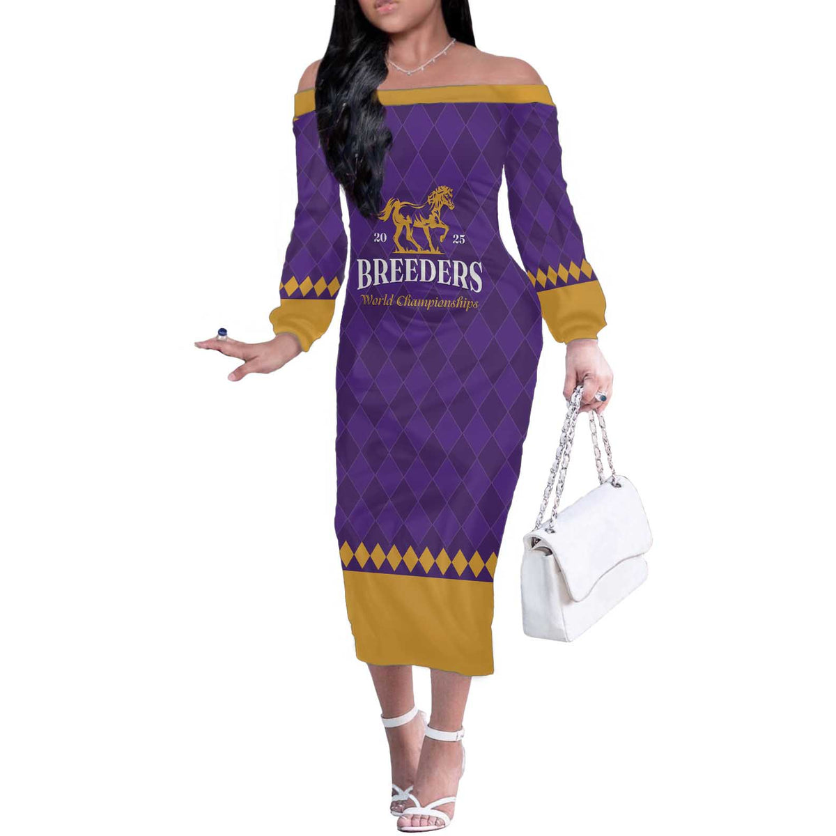 Personalized Breeders Horse Racing 2025 Off The Shoulder Long Sleeve Dress Del Mar Awaits - Wonder Print Shop