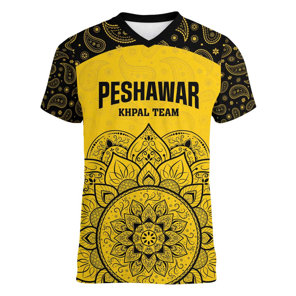 Custom Peshawar Cricket Women V-Neck T-Shirt Hum Zalmi Hum Peshawar - Wonder Print Shop