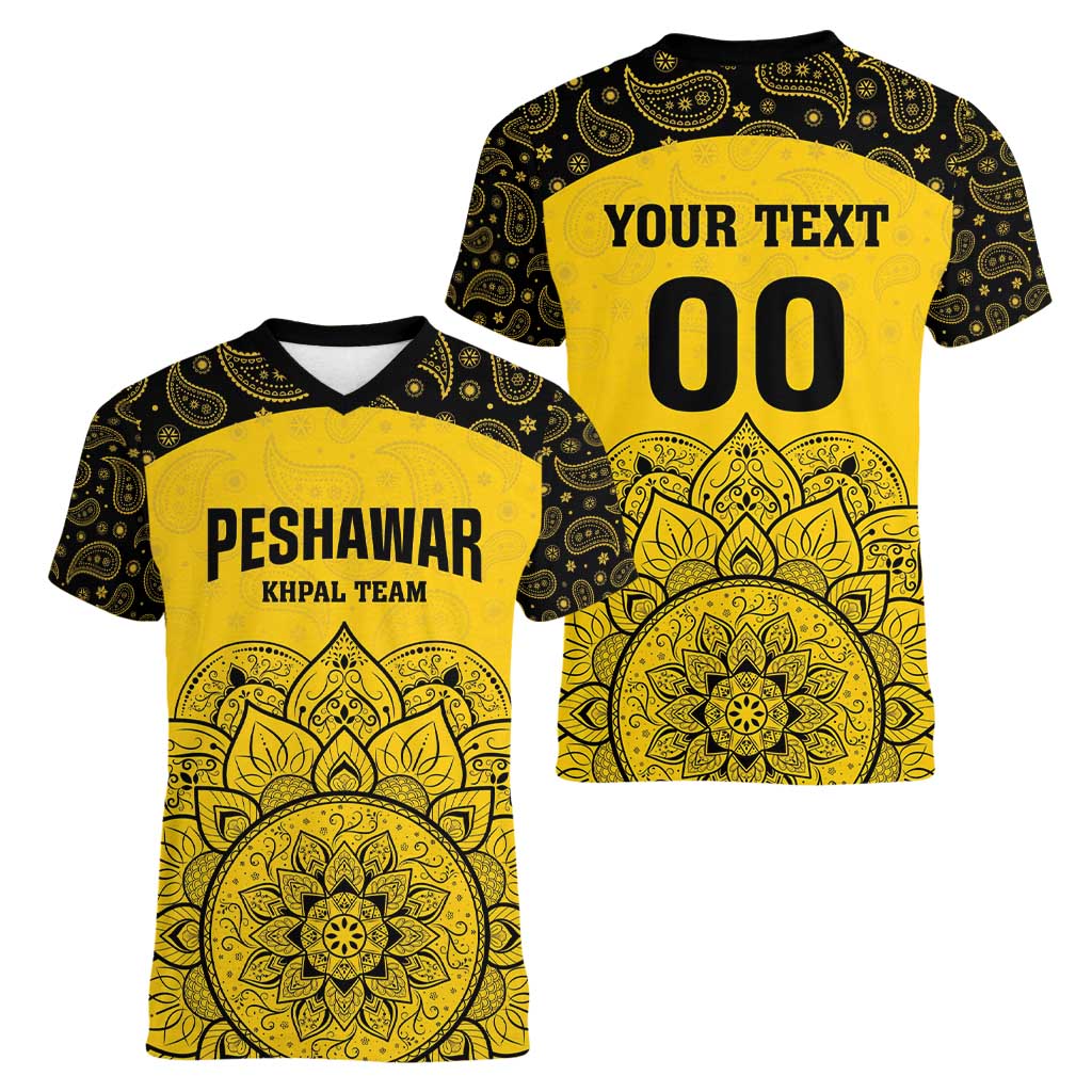 Custom Peshawar Cricket Women V-Neck T-Shirt Hum Zalmi Hum Peshawar - Wonder Print Shop