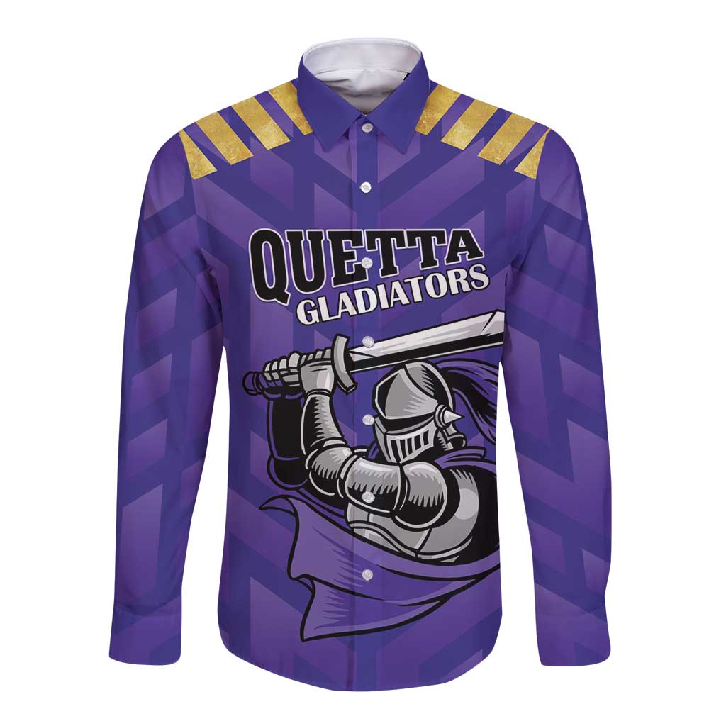 Custom Quetta Cricket Gladiators Long Sleeve Button Shirt One Force Purple Force - Wonder Print Shop