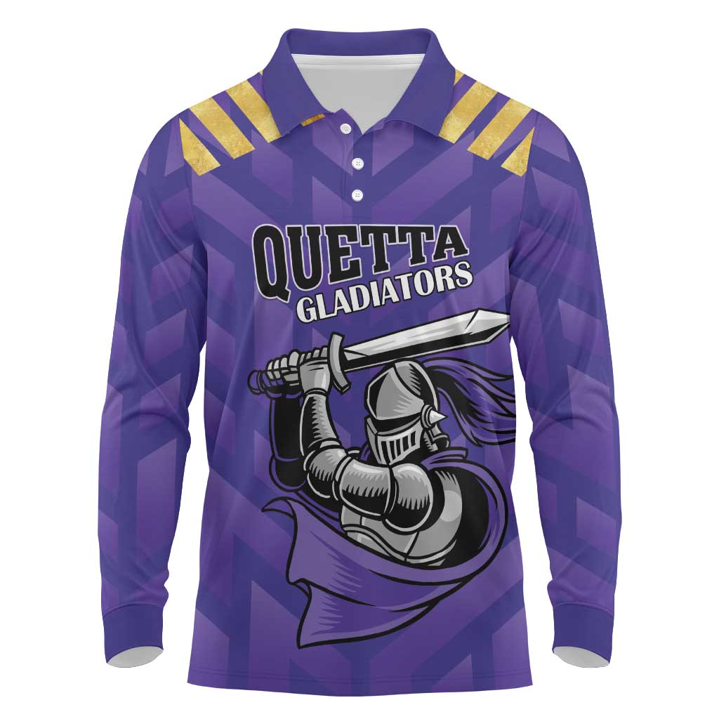 Custom Quetta Cricket Gladiators Long Sleeve Polo Shirt One Force Purple Force - Wonder Print Shop