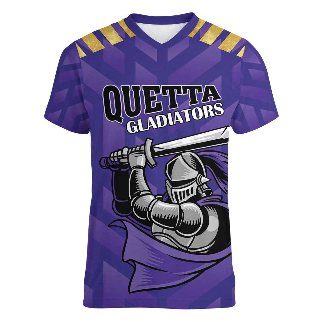 Custom Quetta Cricket Gladiators Women V-Neck T-Shirt One Force Purple Force - Wonder Print Shop