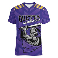 Custom Quetta Cricket Gladiators Women V-Neck T-Shirt One Force Purple Force - Wonder Print Shop