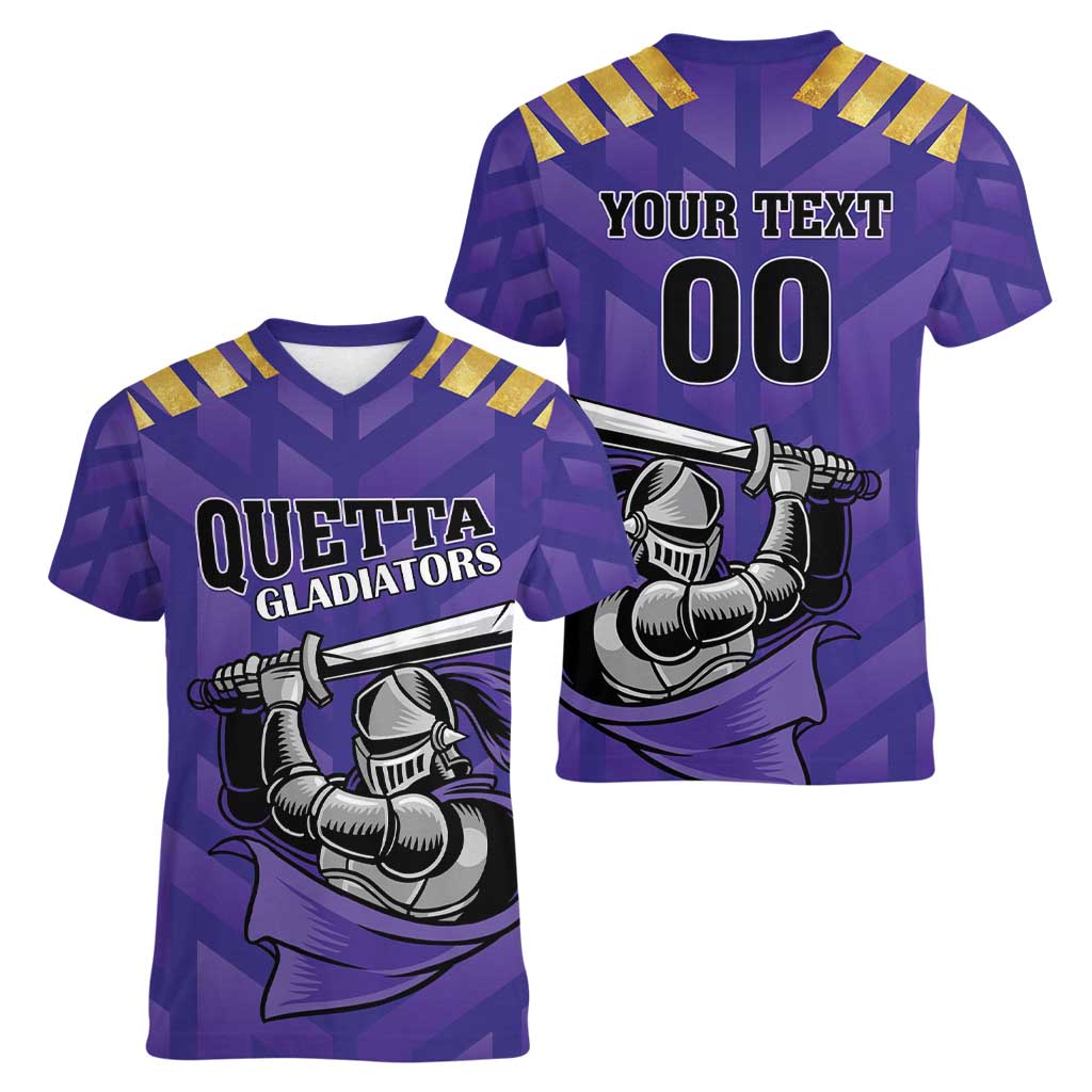 Custom Quetta Cricket Gladiators Women V-Neck T-Shirt One Force Purple Force - Wonder Print Shop