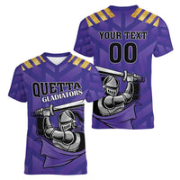 Custom Quetta Cricket Gladiators Women V-Neck T-Shirt One Force Purple Force - Wonder Print Shop
