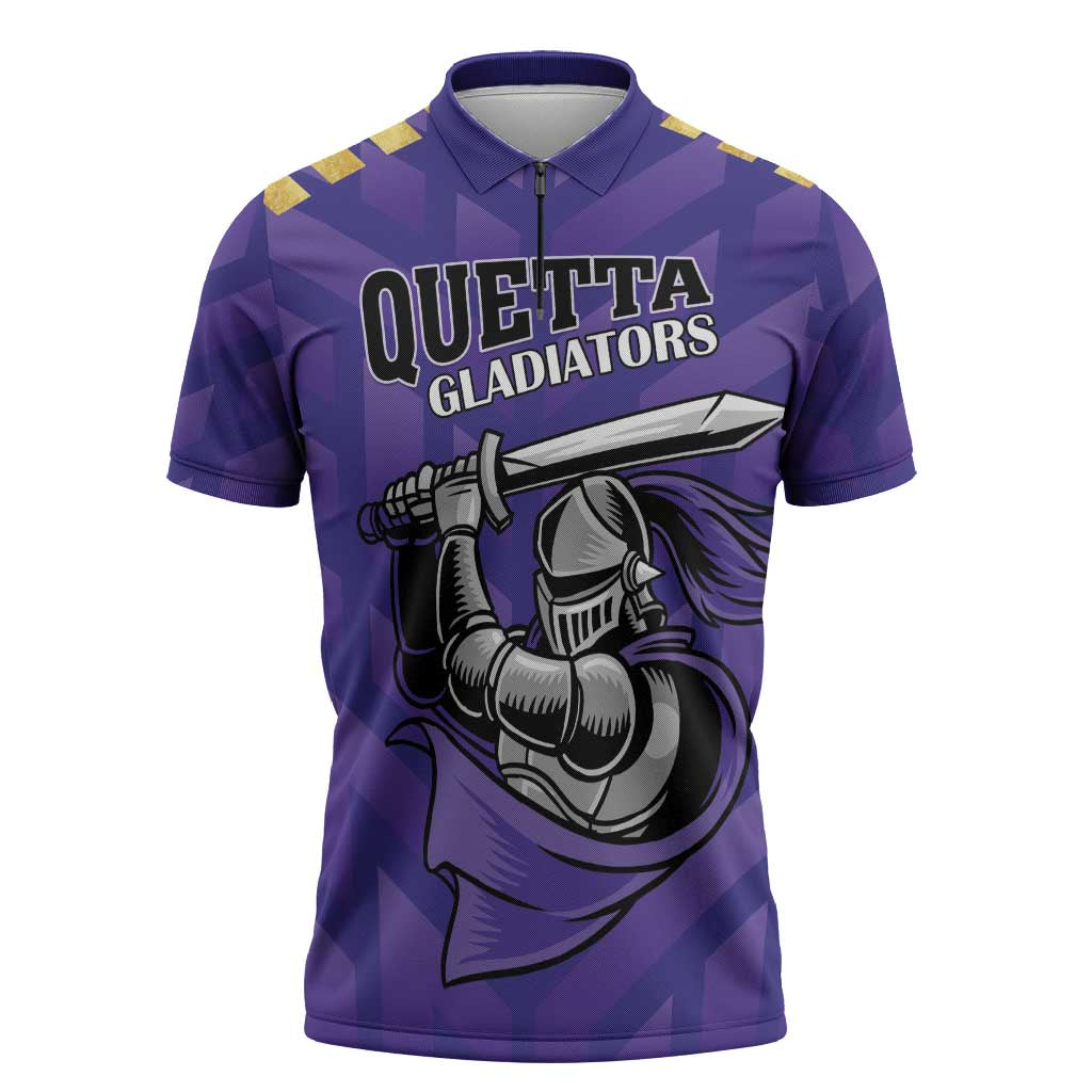 Custom Quetta Cricket Gladiators Zipper Polo Shirt One Force Purple Force - Wonder Print Shop