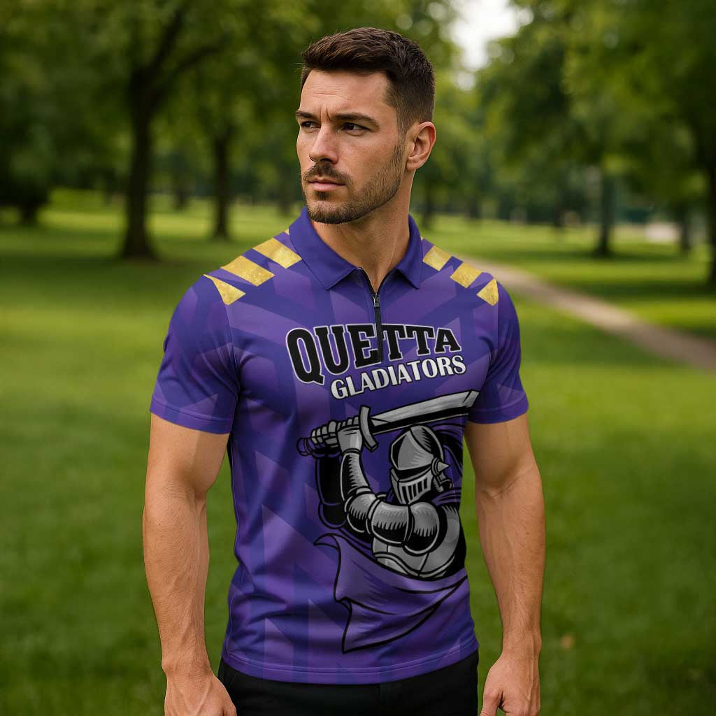 Custom Quetta Cricket Gladiators Zipper Polo Shirt One Force Purple Force - Wonder Print Shop