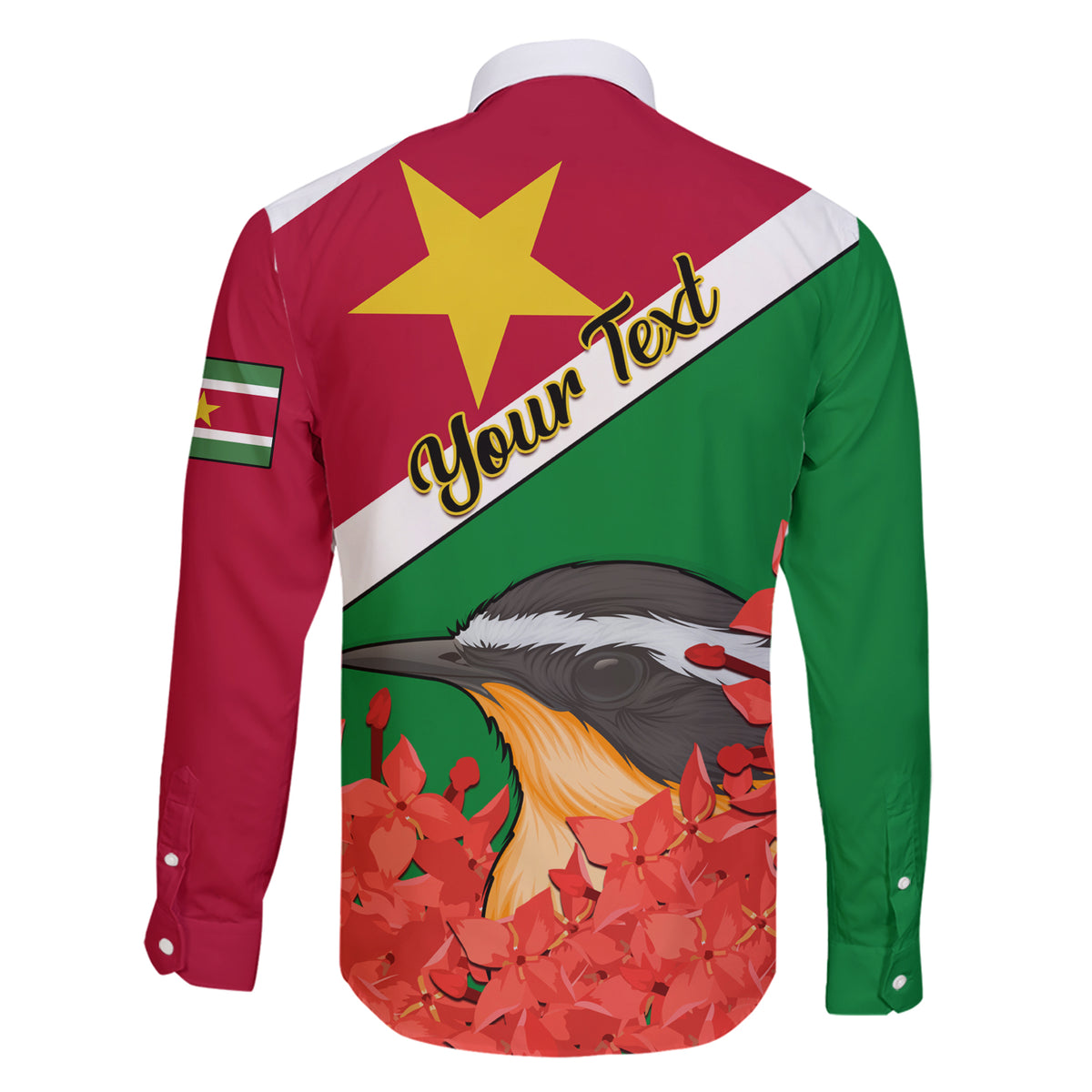 Personalised Suriname Independence Day Family Matching Short Sleeve Bodycon Dress and Hawaiian Shirt Lesser Kiskadee With Scarlet Jungle Flame Flower - Wonder Print Shop