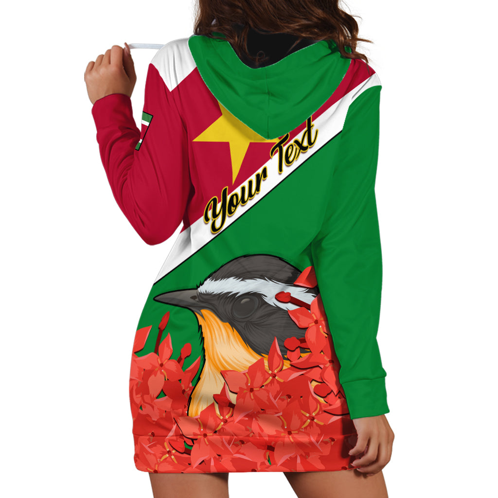 Personalised Suriname Independence Day Hoodie Dress Lesser Kiskadee With Scarlet Jungle Flame Flower - Wonder Print Shop