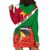 Personalised Suriname Independence Day Hoodie Dress Lesser Kiskadee With Scarlet Jungle Flame Flower - Wonder Print Shop