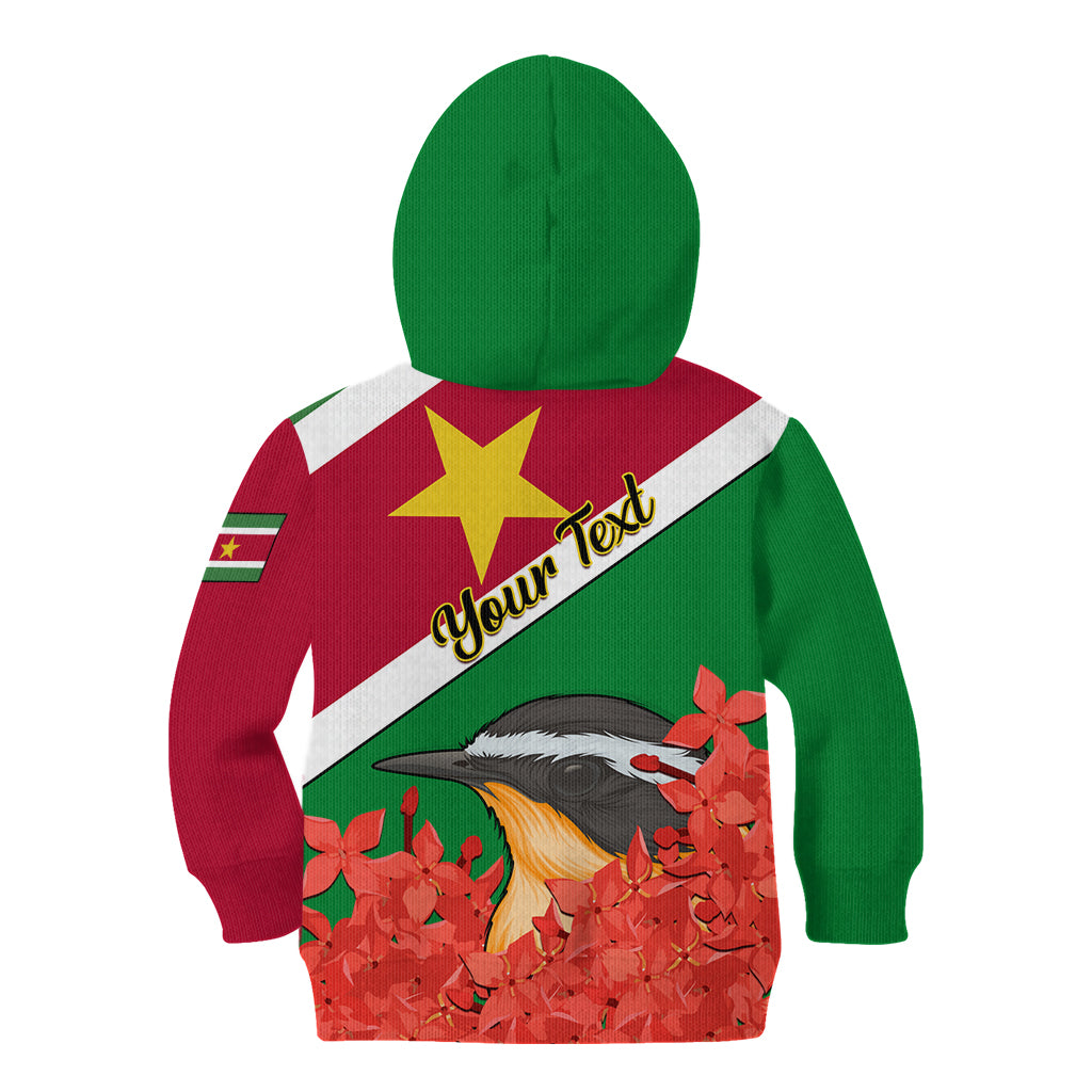 Personalised Suriname Independence Day Kid Hoodie Lesser Kiskadee With Scarlet Jungle Flame Flower - Wonder Print Shop