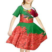 Personalised Suriname Independence Day Kid Short Sleeve Dress Lesser Kiskadee With Scarlet Jungle Flame Flower - Wonder Print Shop