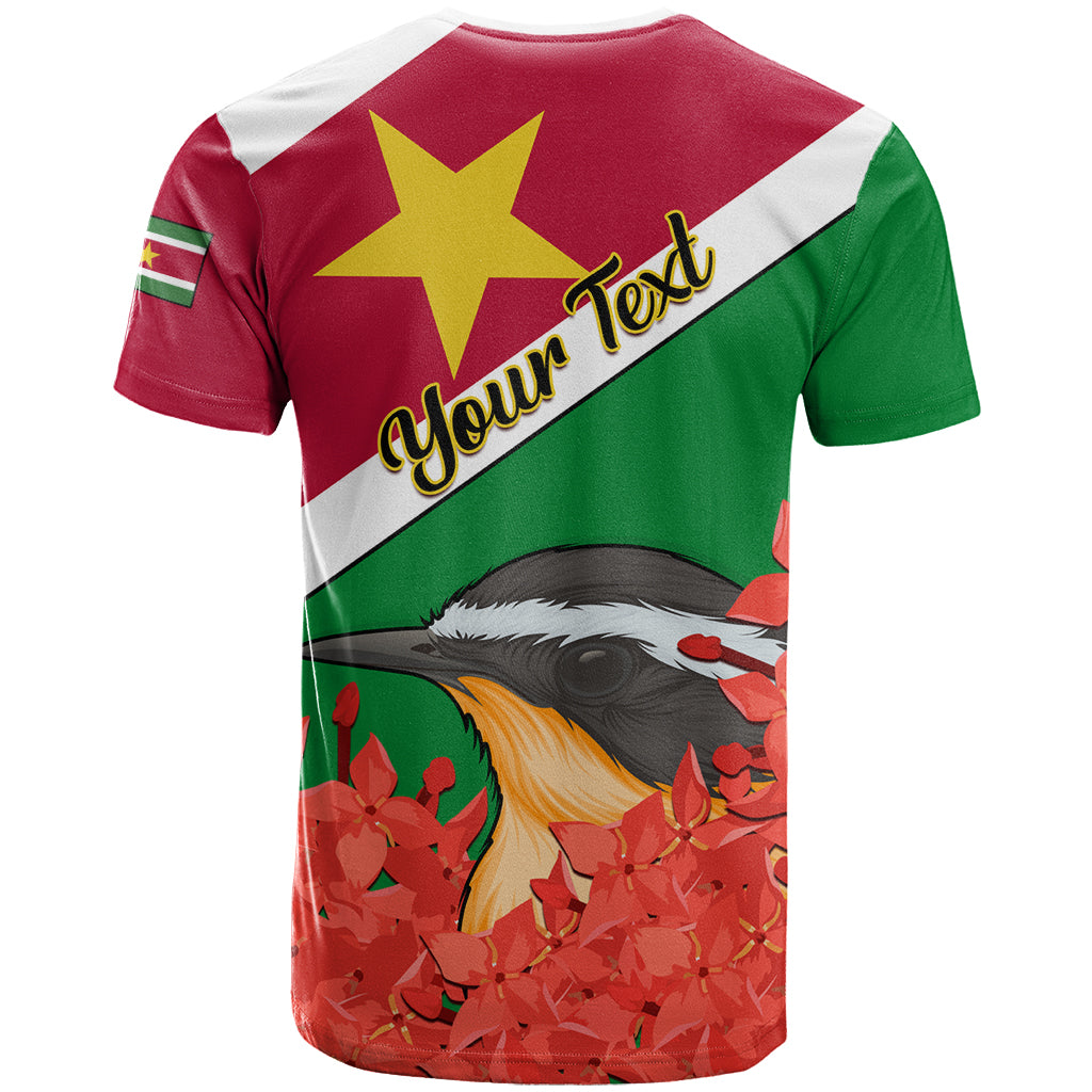 Personalised Suriname Independence Day T Shirt Lesser Kiskadee With Scarlet Jungle Flame Flower - Wonder Print Shop