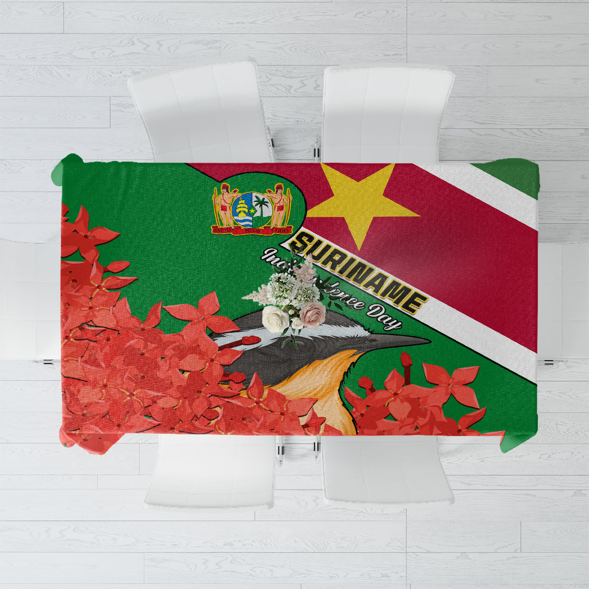 personalised-suriname-independence-day-tablecloth-lesser-kiskadee-with-scarlet-jungle-flame-flower
