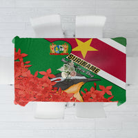 Suriname Independence Day Tablecloth Lesser Kiskadee With Scarlet Jungle Flame Flower - Wonder Print Shop