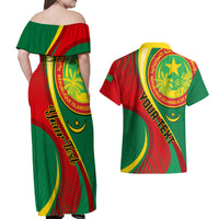 Personalised Mauritania Independence Day Couples Matching Off Shoulder Maxi Dress and Hawaiian Shirt Mauritanian Seal Special Version - Wonder Print Shop