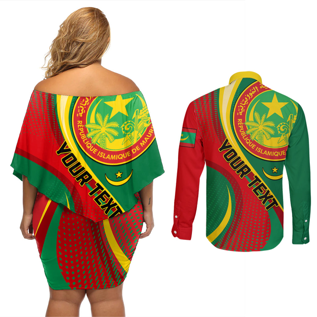 Personalised Mauritania Independence Day Couples Matching Off Shoulder Short Dress and Long Sleeve Button Shirt Mauritanian Seal Special Version - Wonder Print Shop