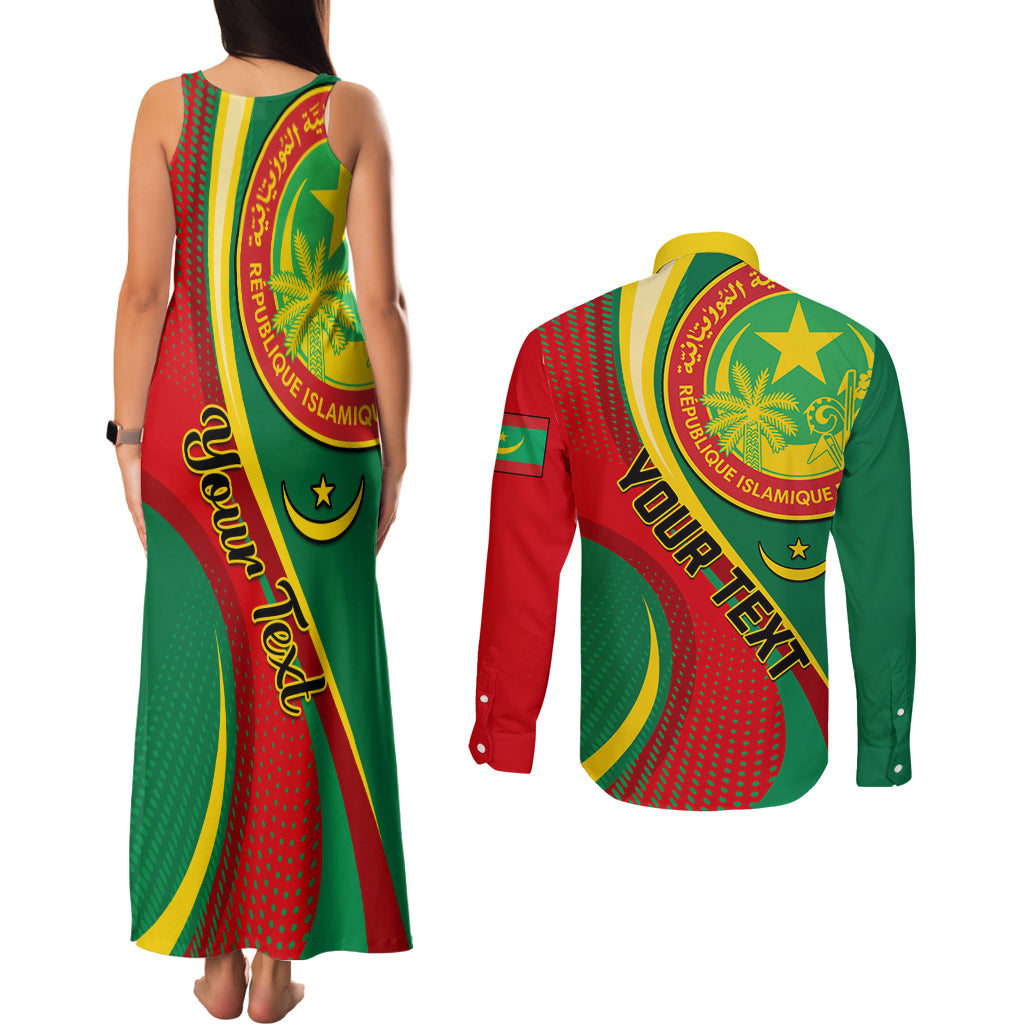 Personalised Mauritania Independence Day Couples Matching Tank Maxi Dress and Long Sleeve Button Shirt Mauritanian Seal Special Version - Wonder Print Shop