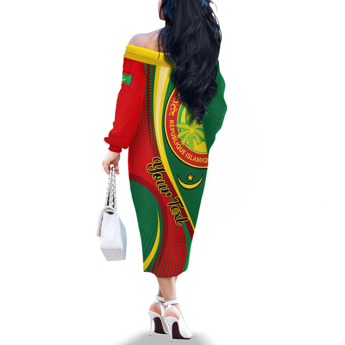 Personalised Mauritania Independence Day Family Matching Off Shoulder Long Sleeve Dress and Hawaiian Shirt Mauritanian Seal Special Version - Wonder Print Shop